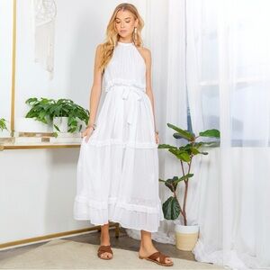 Young Threads Stonewashed Halter Neck Dress Flirty Tiered Skirt
